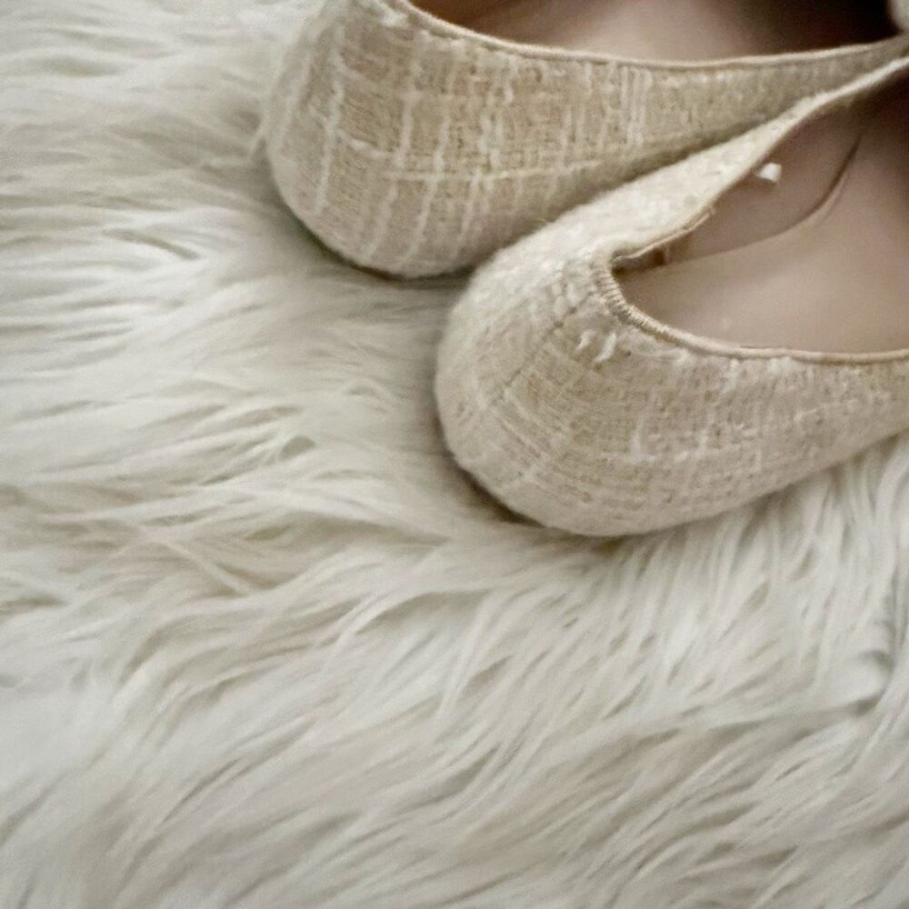 ANN TAYLOR | Textile Upper Plaid Off White Tan Bow Loafers Tweed Flats | 8.5 - Picture 5 of 7